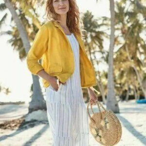 J. Jill Mustard Yellow Linen Blend Button Front Drawstring Waist Jacket Medium